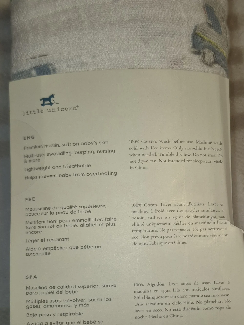 Cotton Muslin Swaddle Blanket - White with Multi Car Print